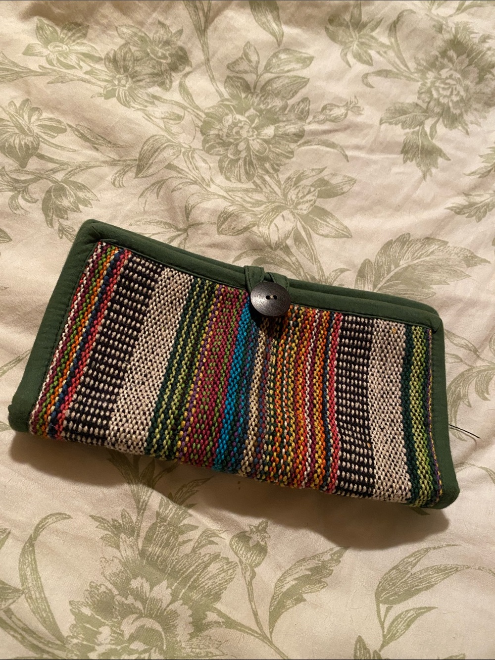 FREAKMANDU ORGANIC Woven Multicolor Clutch Wallet with Green Trim